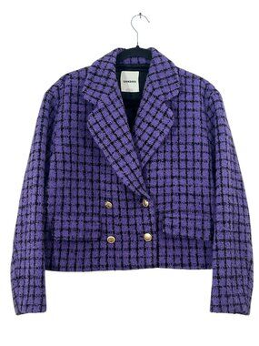 Sandro Cropped Tweed Blazer Jacket Purple Pre-Loved